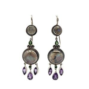 Nicky Butler Vintage Labradorite and Gem Drop Earrings .925 Sterling Silver
